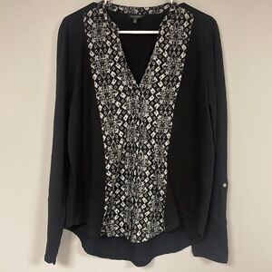 Lucky Brand | button down Black  & White blouse/ shirt , L, high/low hem, cotton